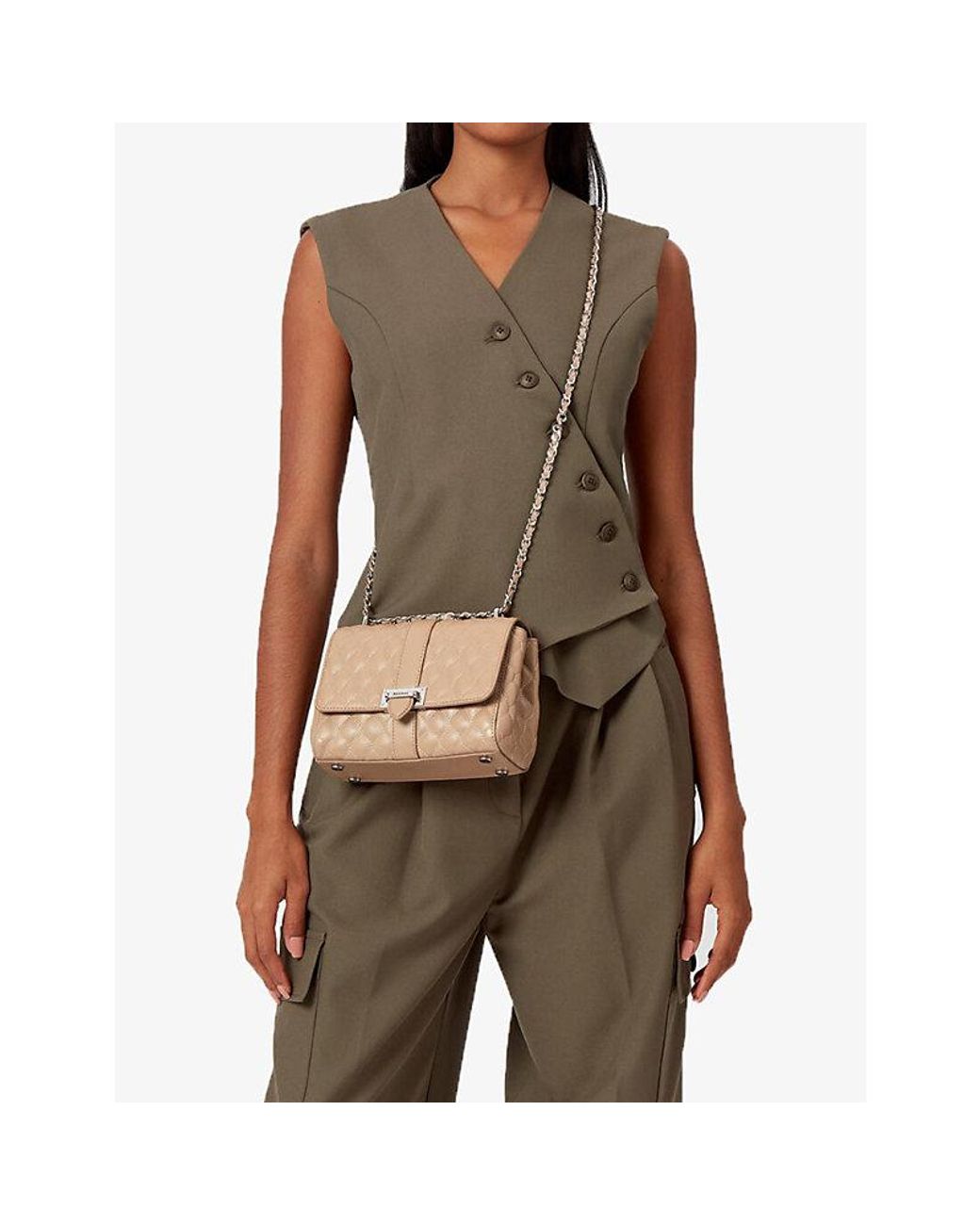 Aspinal of London Lottie Quilted Leather Shoulder Bag in Natural | Lyst