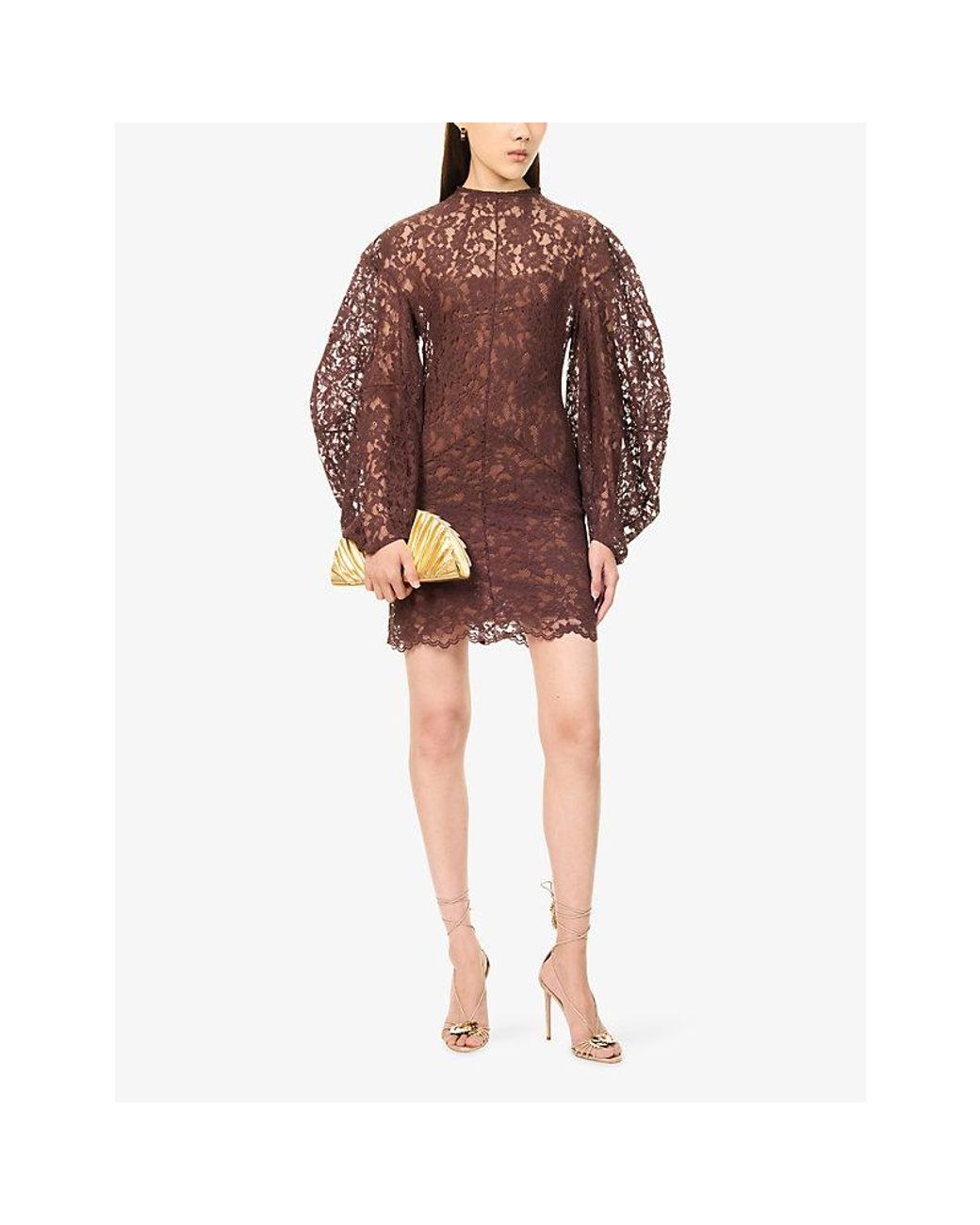 De La Vali Red Airam Balloon-Sleeve Lace Mini Dress