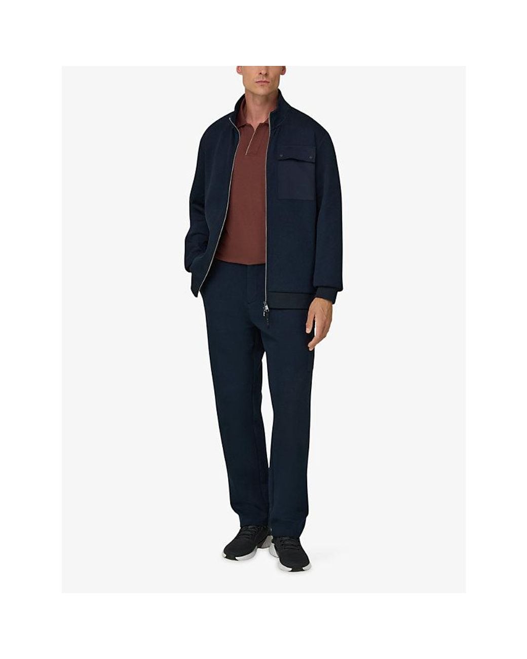 Boggi Blue Patch-Pocket Zipped Cotton-Blend Sweatshirt for men