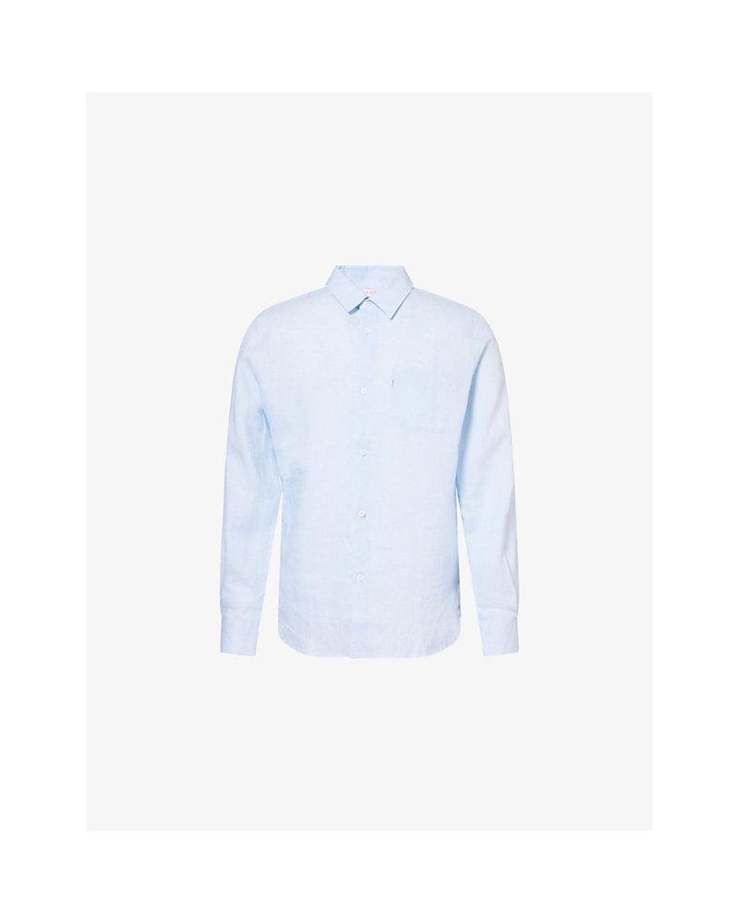 Derek Rose Blue Monaco Long-Sleeve Linen Shirt for men