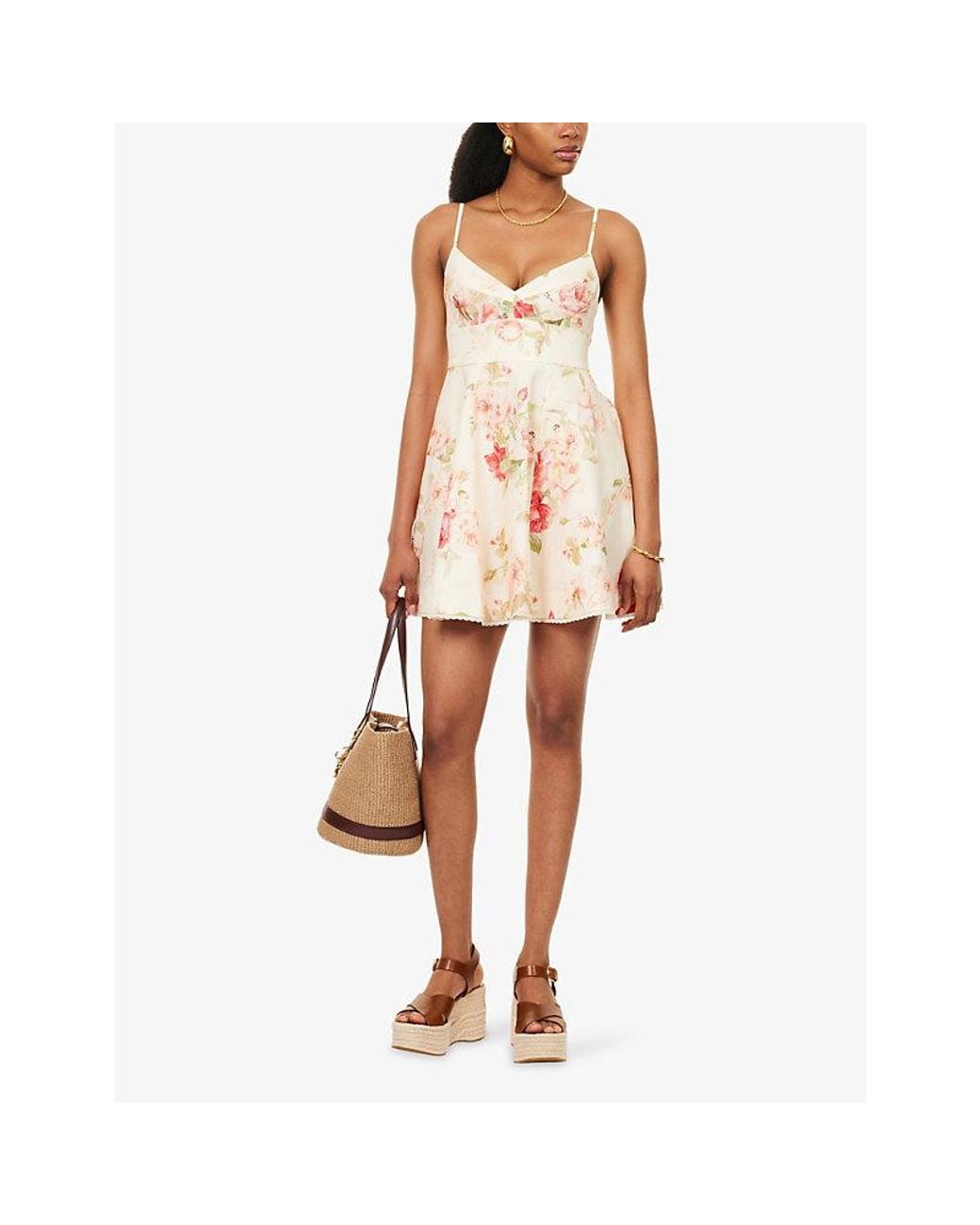 Zimmermann Natural Roselight Picnic Linen Mini Dress