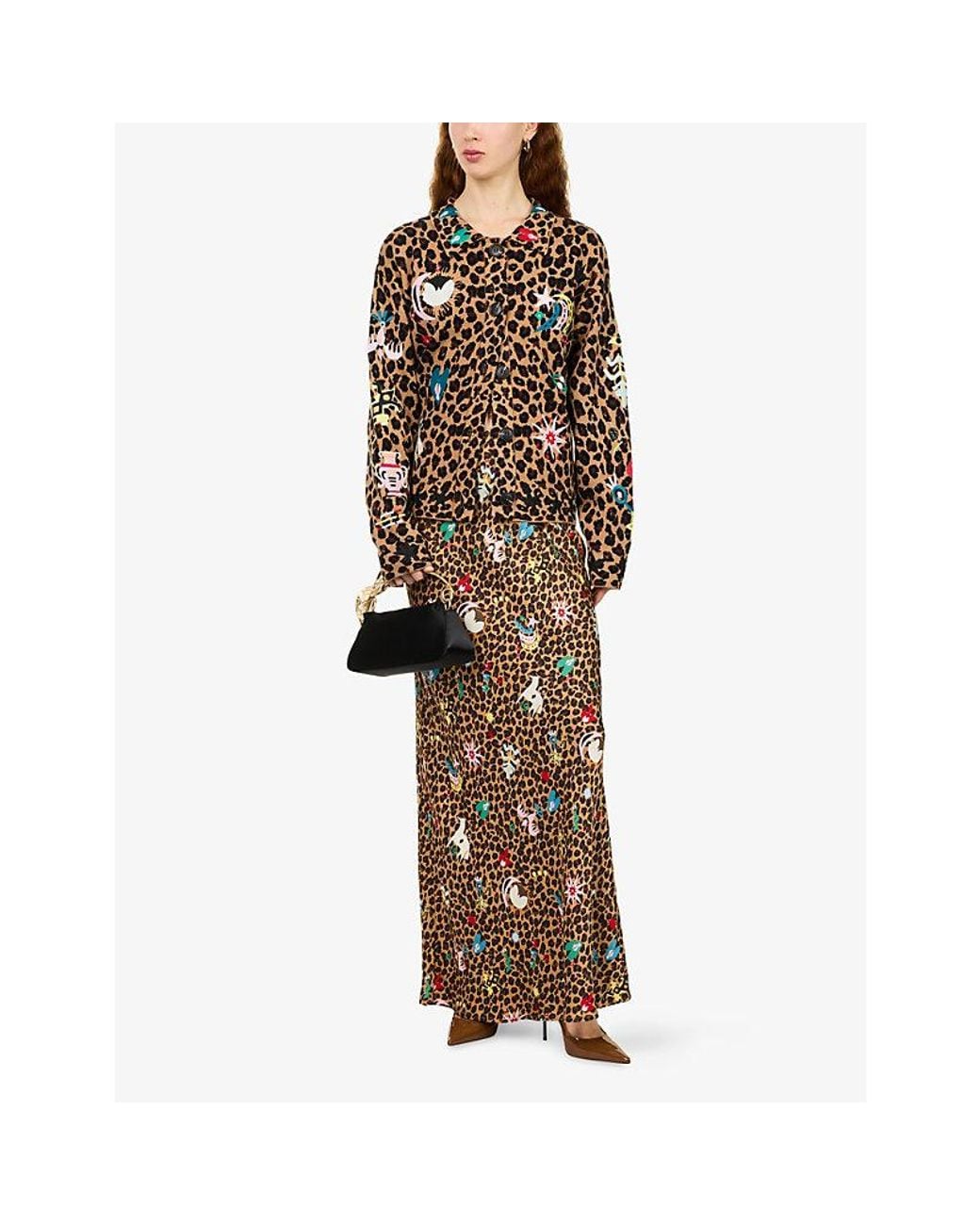 Never Fully Dressed Brown Dorris Leopard-Print Woven Maxi Skirt