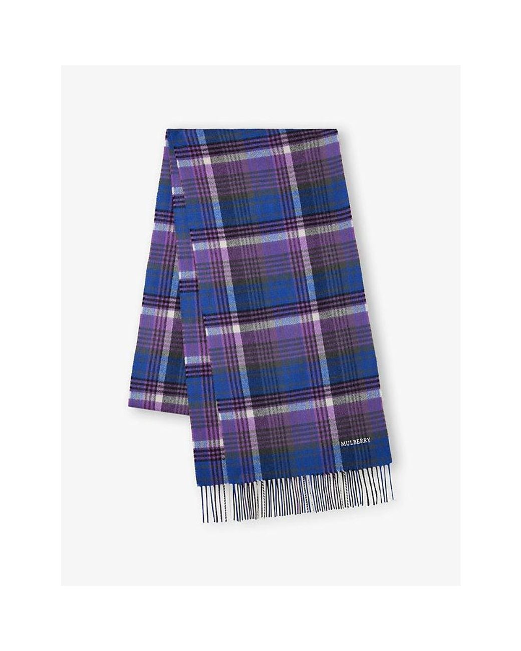 Mulberry Blue Long Heritage Check Wool Scarf