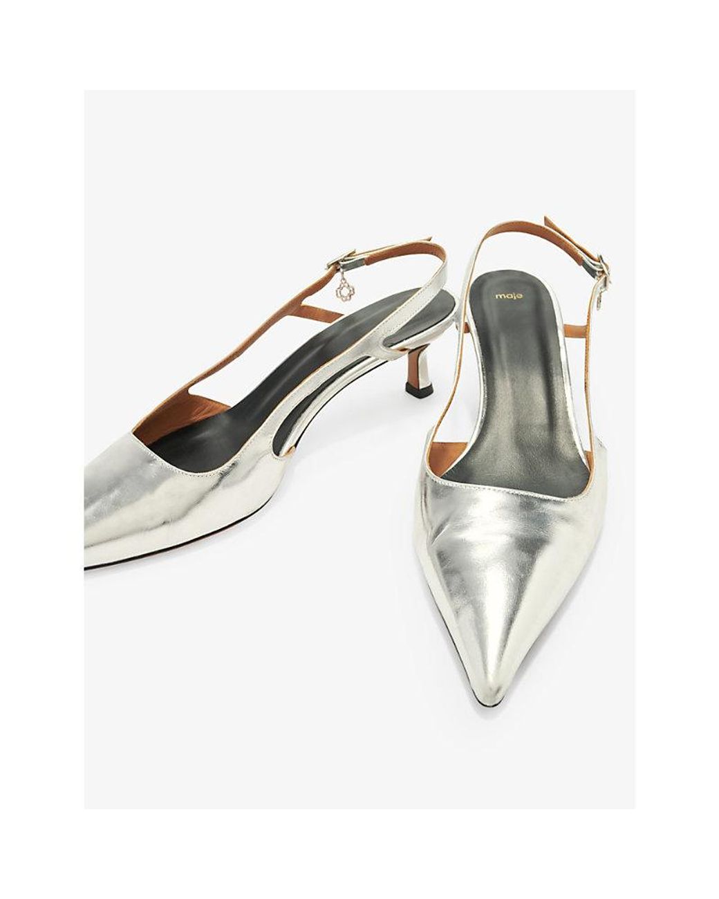Maje White Cut-Out Kitten-Heel Leather Slingbacks
