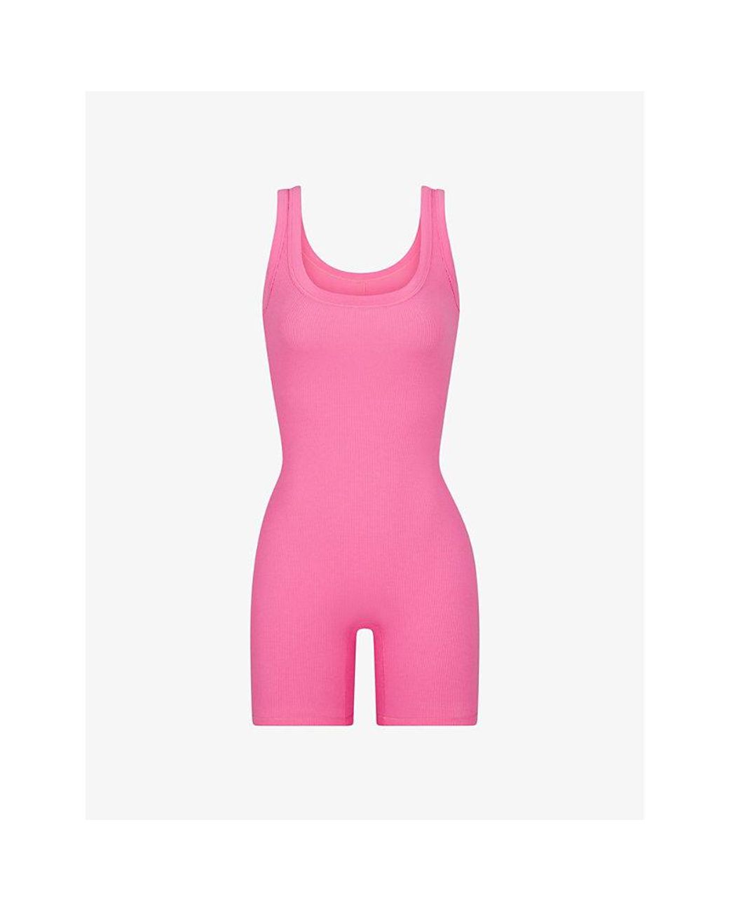 Skims Ribbed Scoop-neck Stretch-cotton Playsuit in Pink