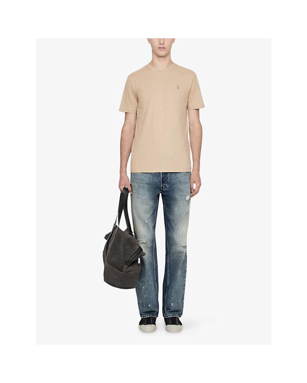 AllSaints Natural Brace Logo-Embroidered Cotton-Jersey T-Shirt for men