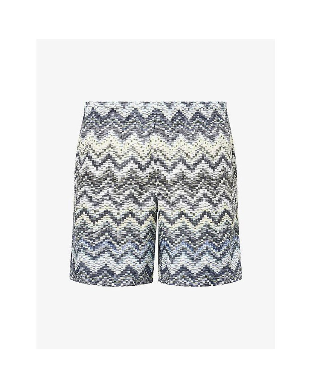 Missoni Gray Mid-Length Zig-Zag Print Swim Shorts for men