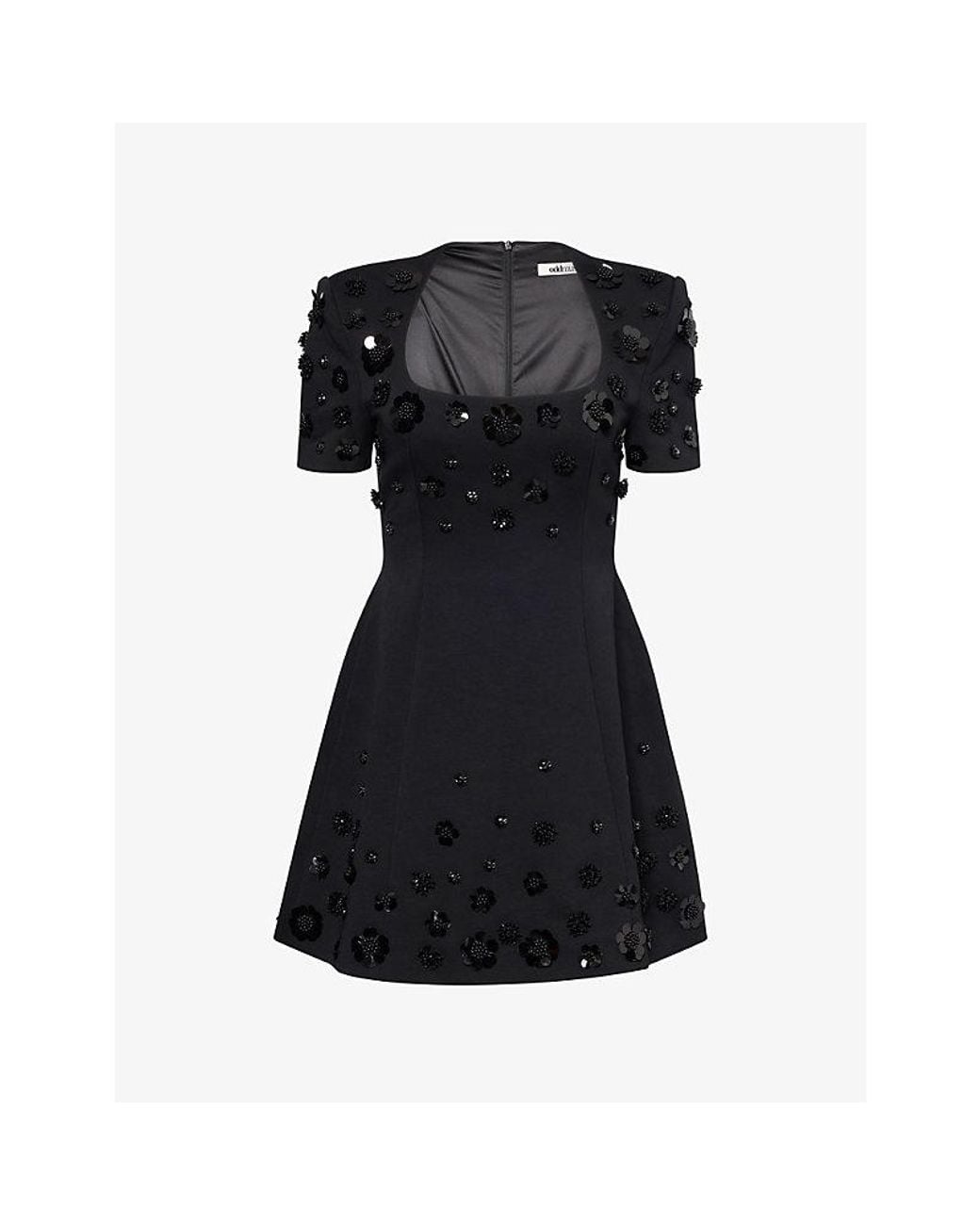 Odd Muse Black Applique Embellished Cotton-Blend Mini Dress