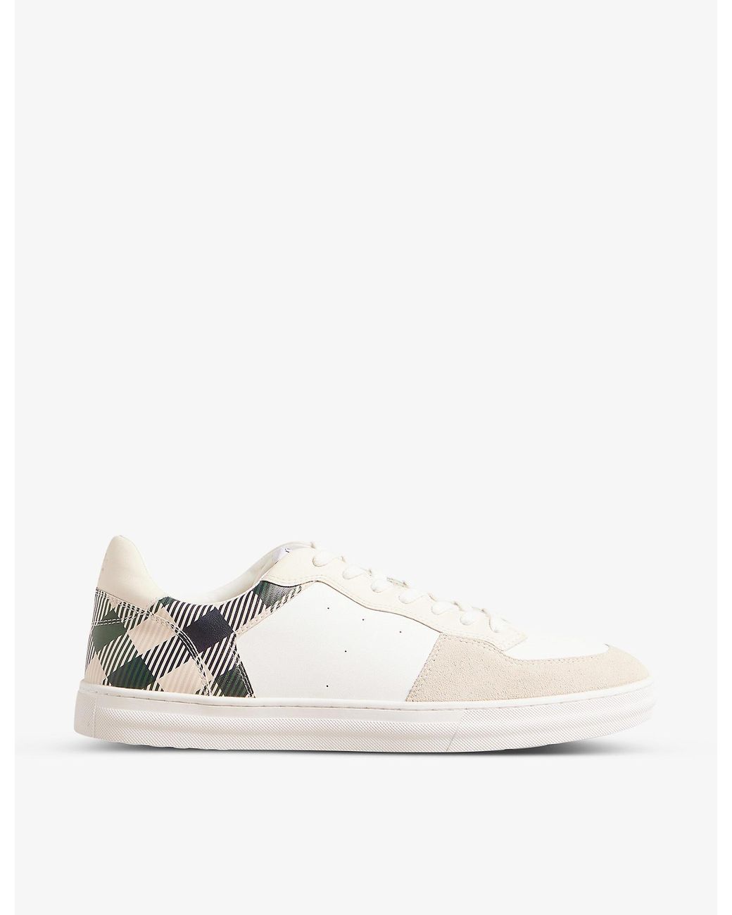 Ted Baker Checked Leather And Suede Low-top Trainers in White for Men | Lyst