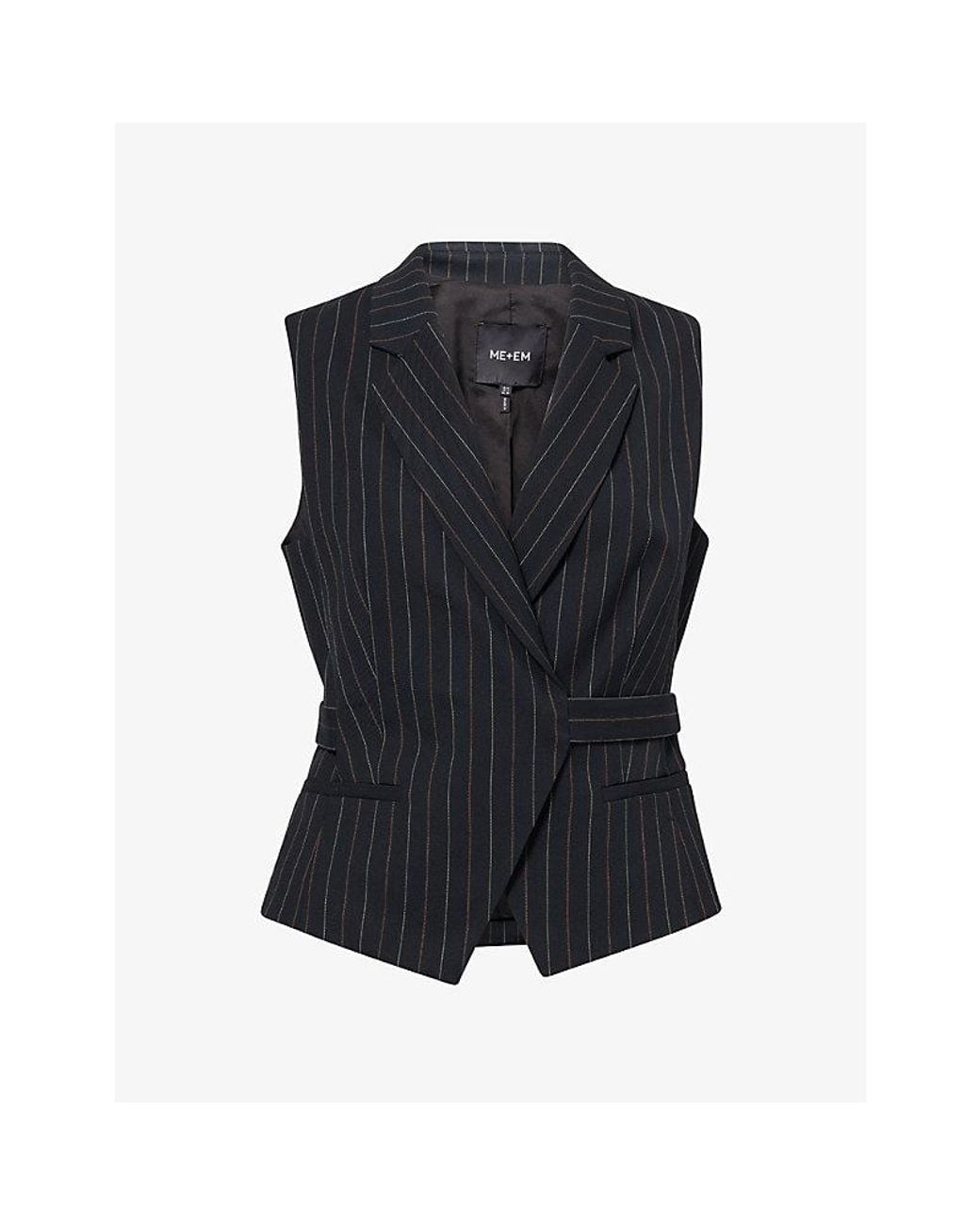 ME+EM Blue Pinstripe Wrap-Over Wool-Blend Waistcoat