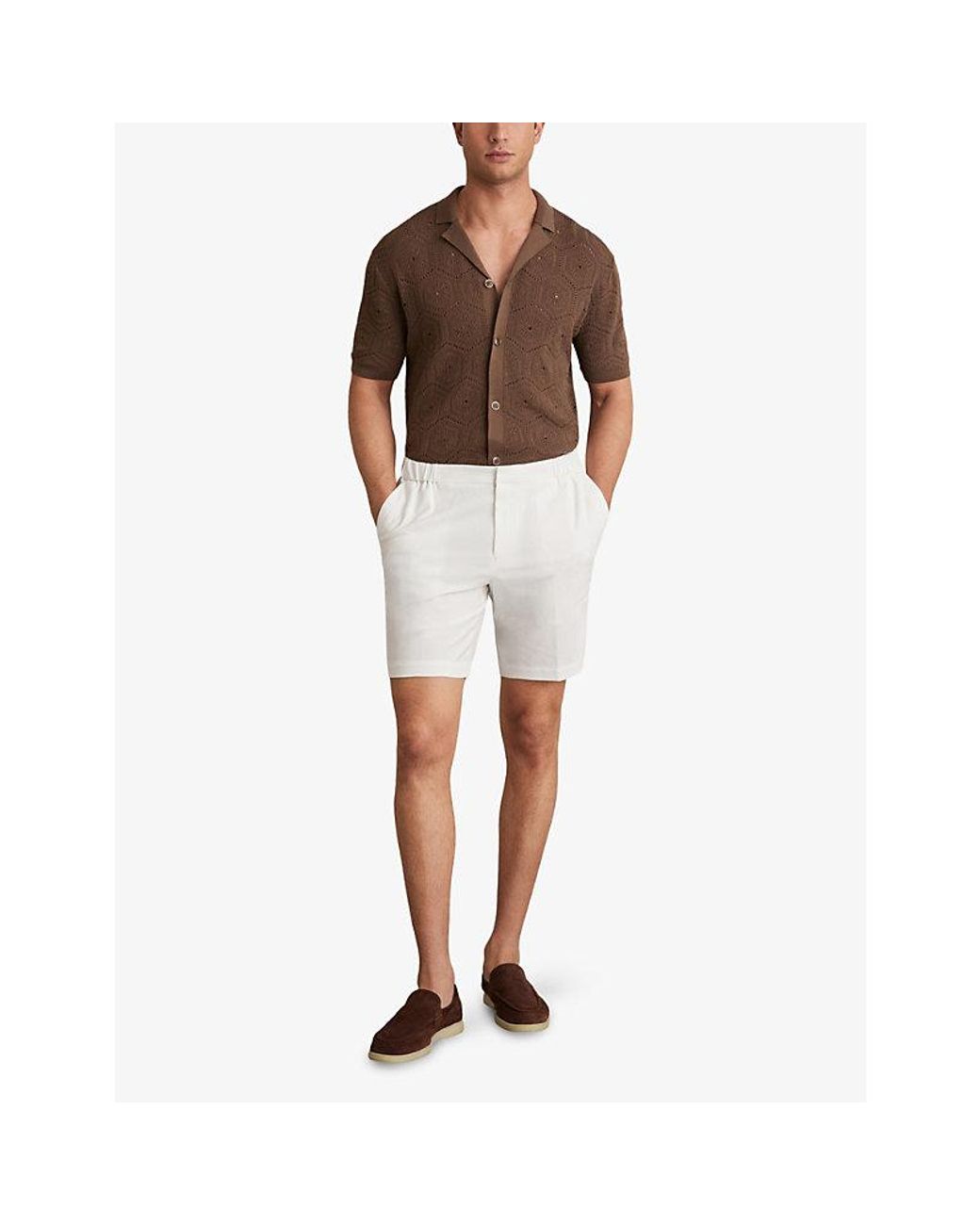 Reiss White Deck Elasticated-Waist Stretch-Woven Shorts for men
