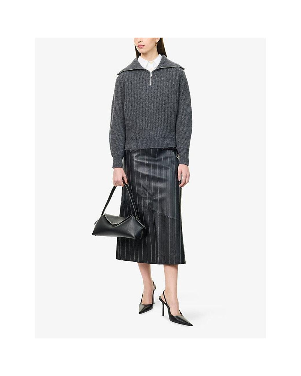 Weekend by Maxmara Gray Ribbed 1/2 Zip Wool Jumper