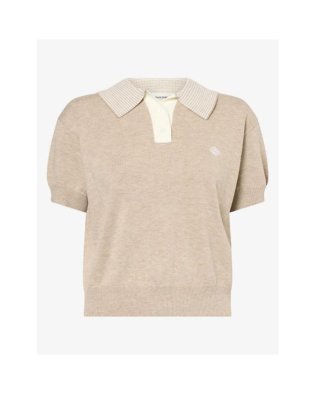 The Couture Club Natural Short-Sleeve Knitted Polo Top