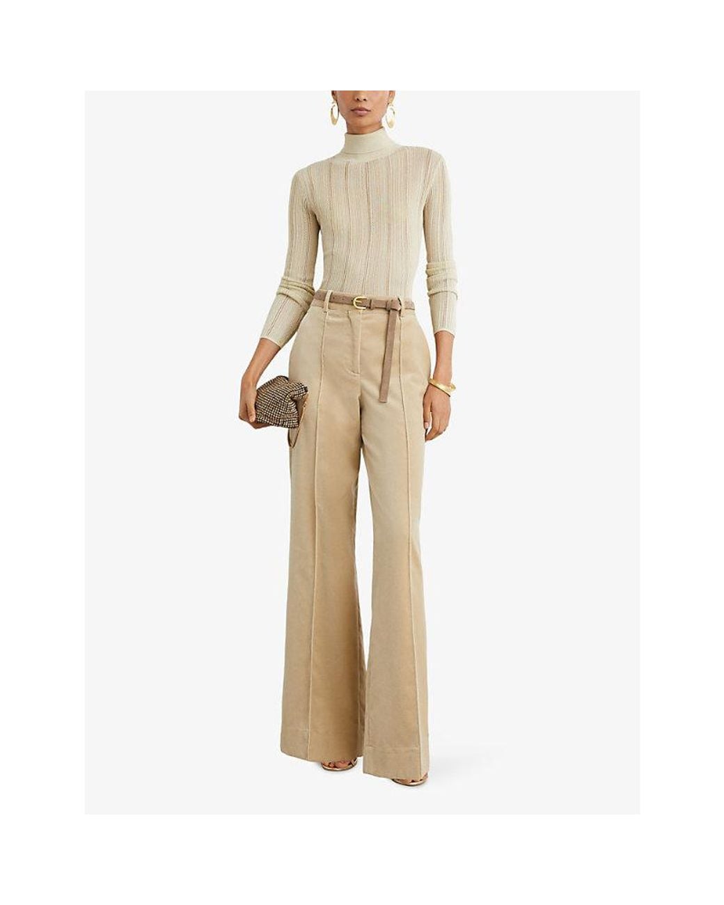 Reiss Natural Sutton Metallic Roll-Neck Knitted Top