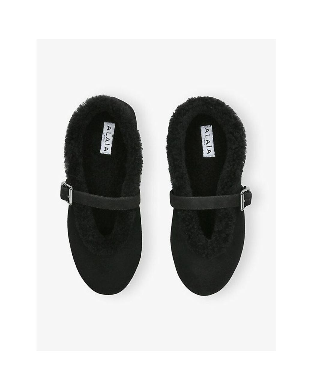 Alaïa Black Round-Toe Shearling Ballet Flats