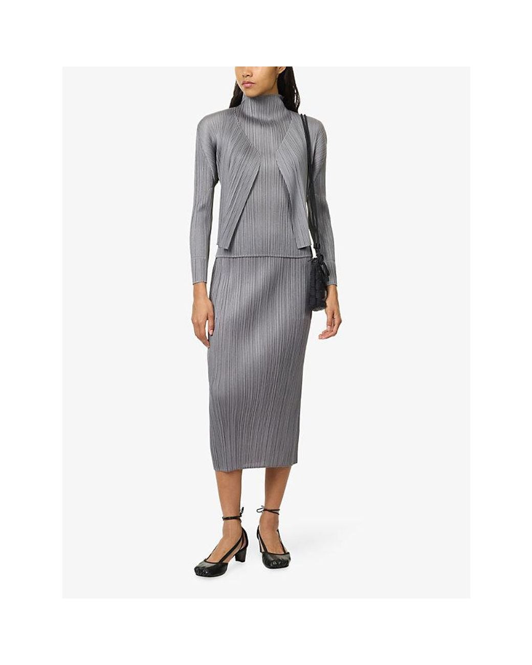 Pleats Please Issey Miyake Gray Basics Pleated Knit Cardigan