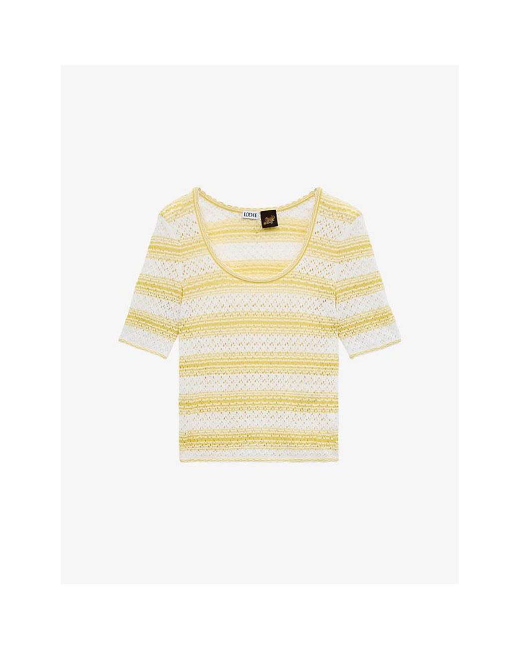 Loewe Yellow X Paula's Ibiza Stripe-Print Short-Sleeve Knitted Cotton-Blend Jumper