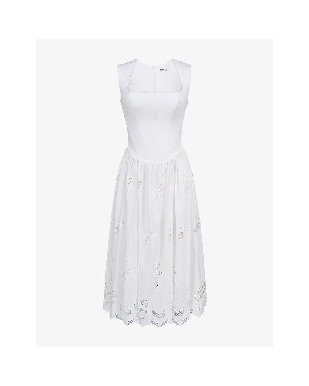 House Of Cb White Safira Broderie-Anglaise Cotton Midi Dress