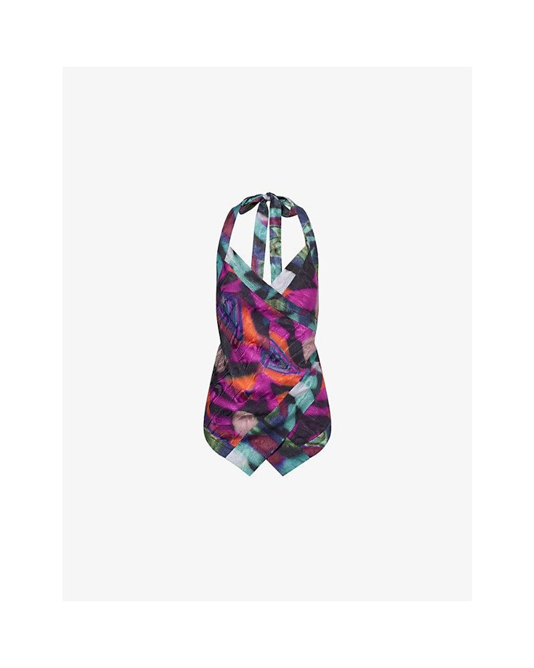 Dries Van Noten Blue Cussia Graphic-Pattern Crepe Top