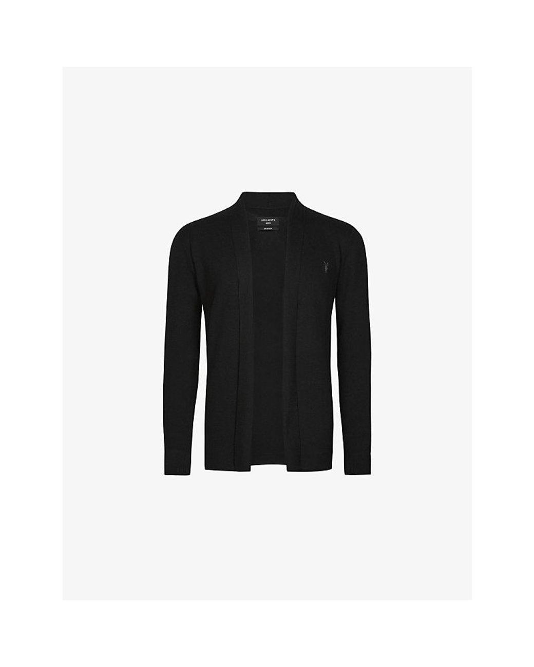 AllSaints Black Mode Ramskull-Embroidered Merino-Wool Cardigan for men