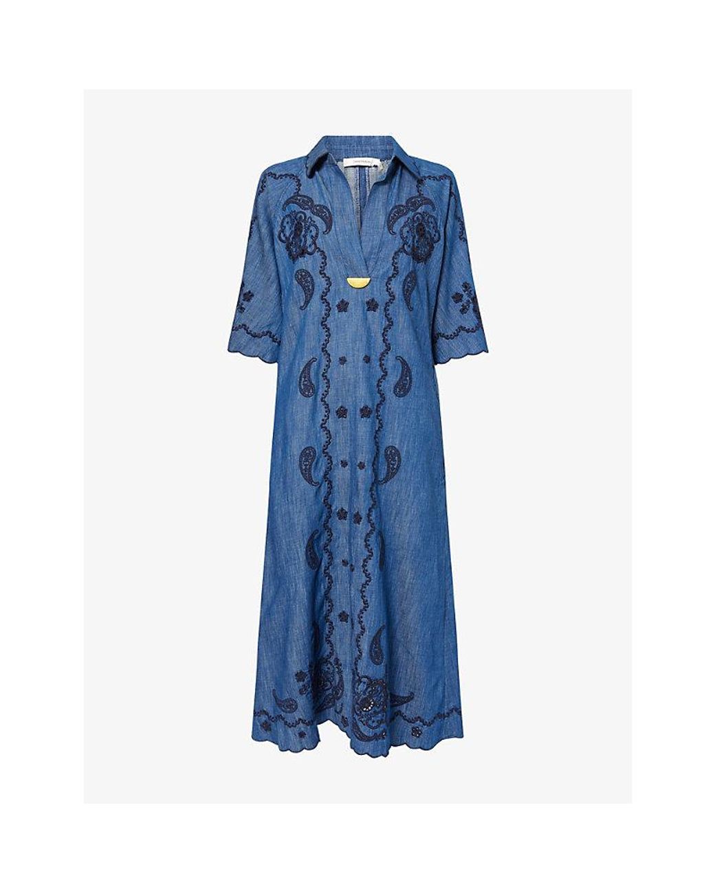 Zimmermann Blue Aster Embroidered Denim Midi Dress
