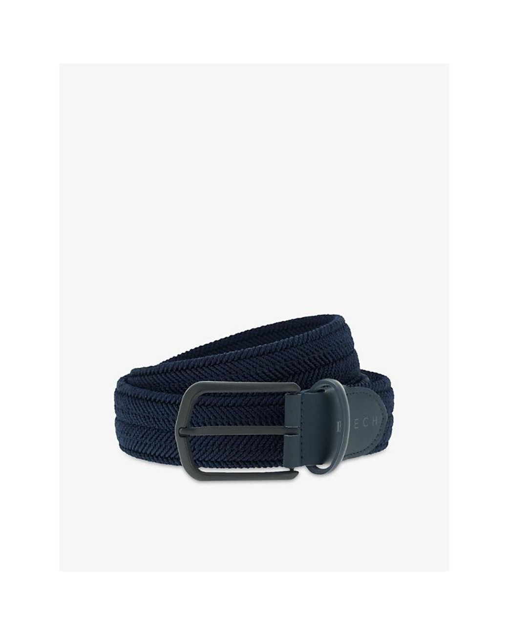 Boggi Blue Branded-Buckle Suede-Trim Woven Belt for men