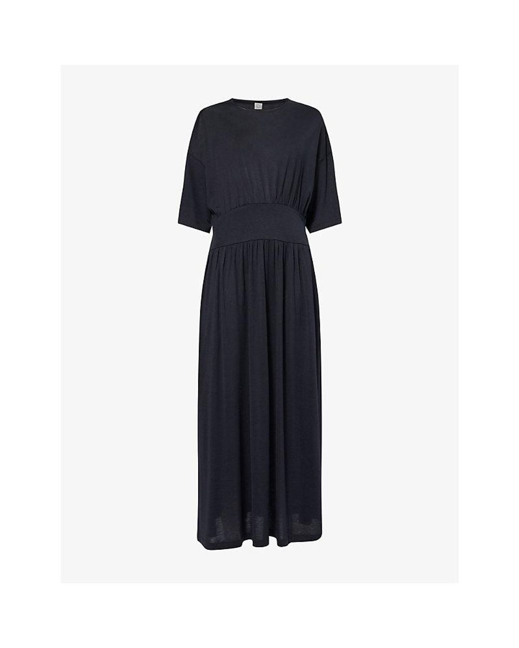 Totême Blue Short-Sleeve Slip-Pocket Cotton-And-Silk Midi Dress