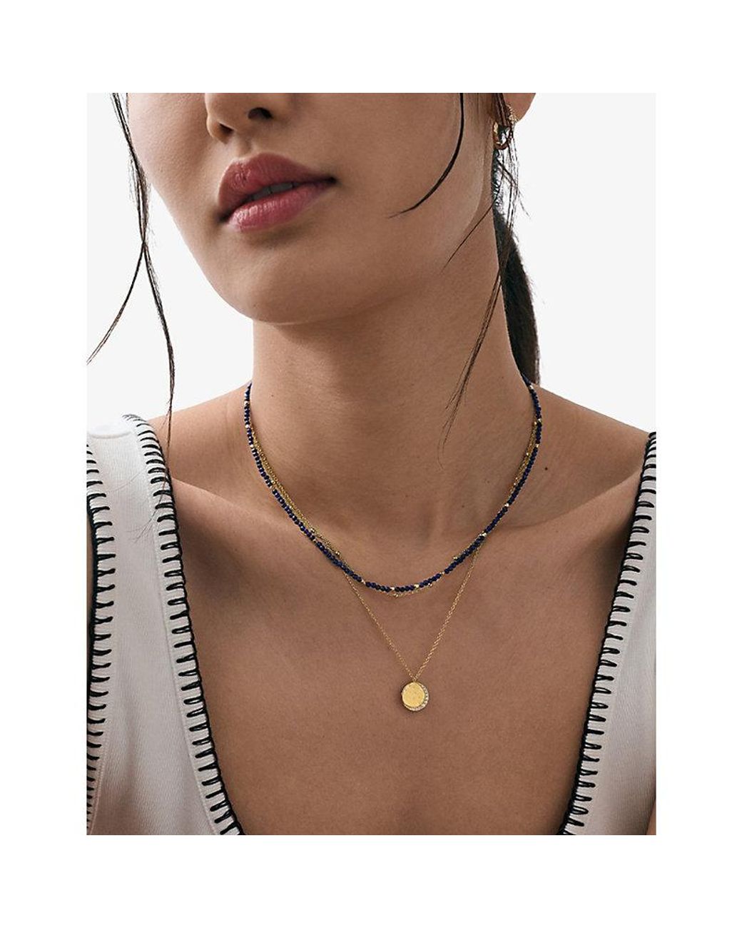 Astley Clarke Metallic Biography 18Ct- Plated Sterling- And Lapis Lazuli Double Strand Beaded Necklace