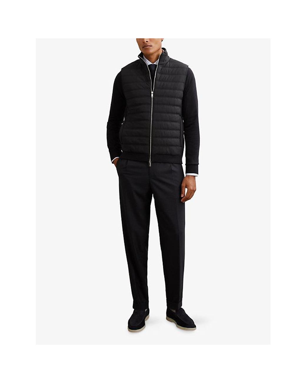 Reiss Black Newford Funnel-Neck Quilted Gilet for men