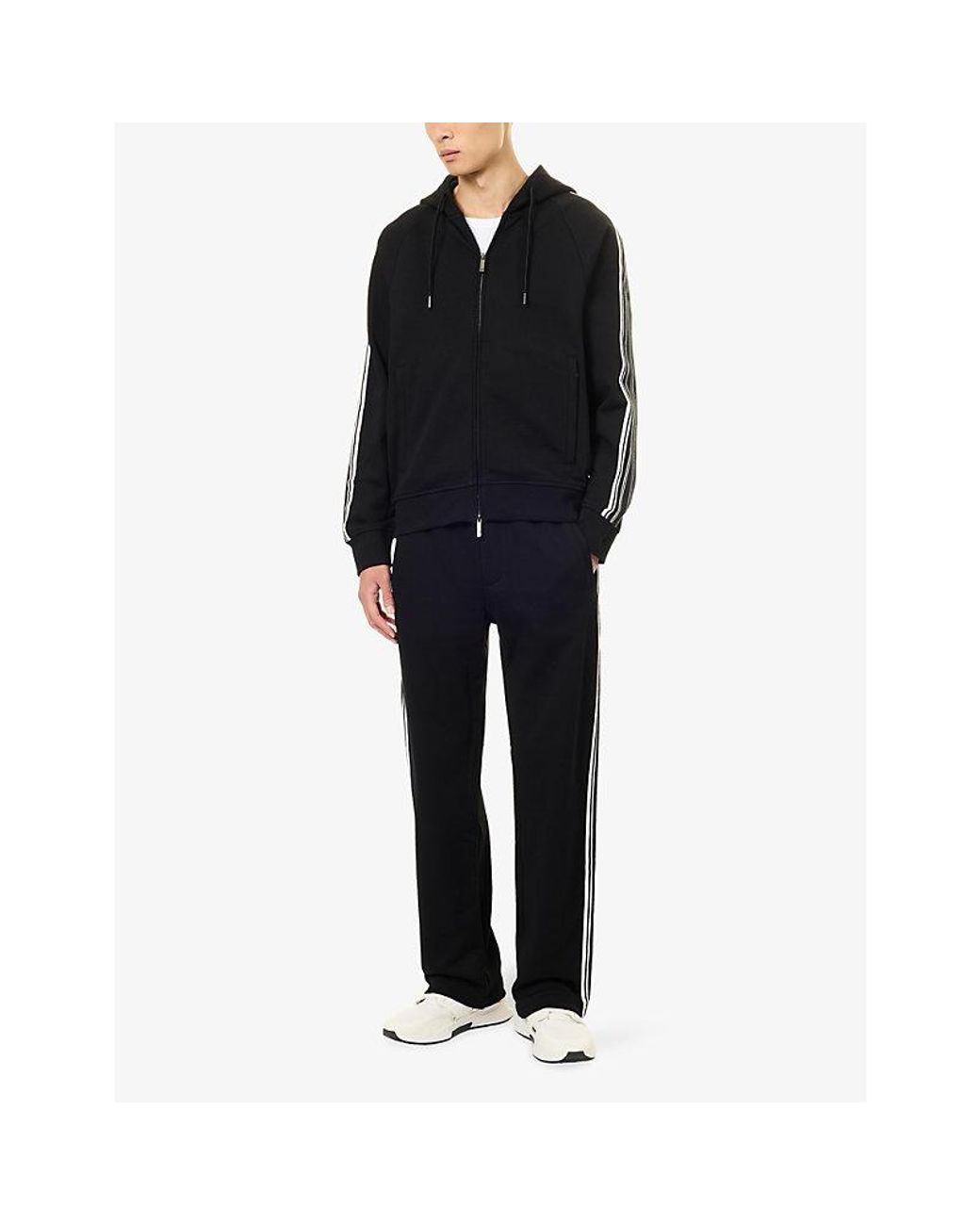 Emporio Armani Blue Striped-Trim Relaxed-Fit Cotton Hoody for men