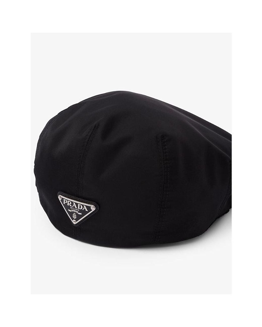 Prada Black Triangle-Plaque Re-Nylon Beret Hat for men