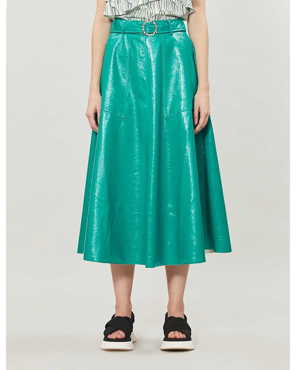 Topshop green leather clearance skirt