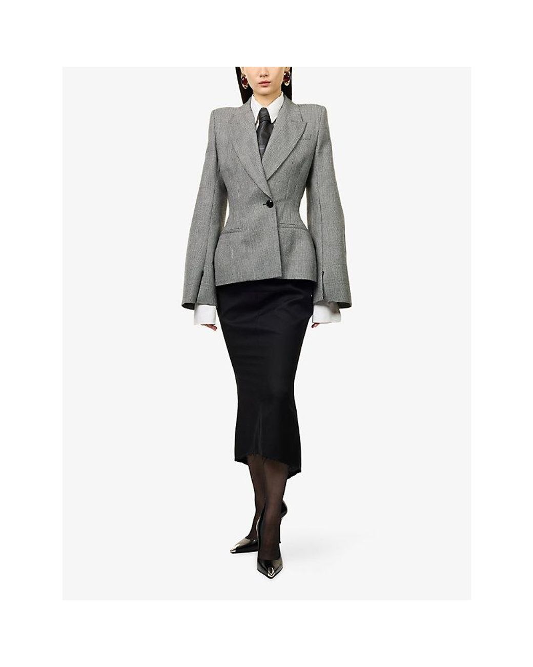 MATIERES FECALES Gray Madame Single-Breasted Wool Blazer