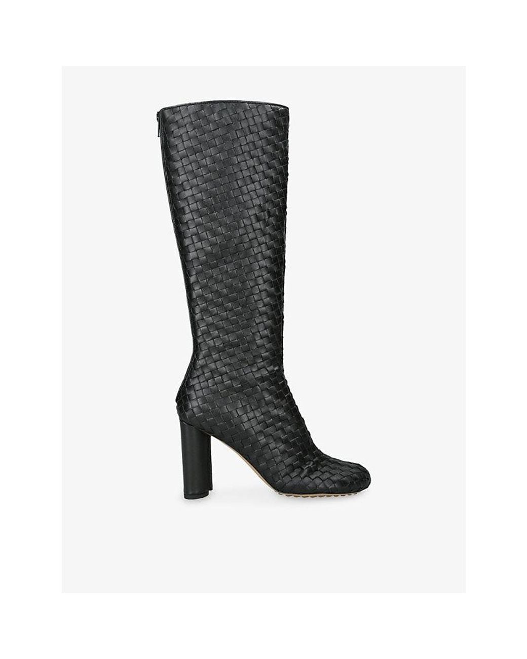 Bottega Veneta Black Cherry 90 Leather Heeled Knee-High Boots