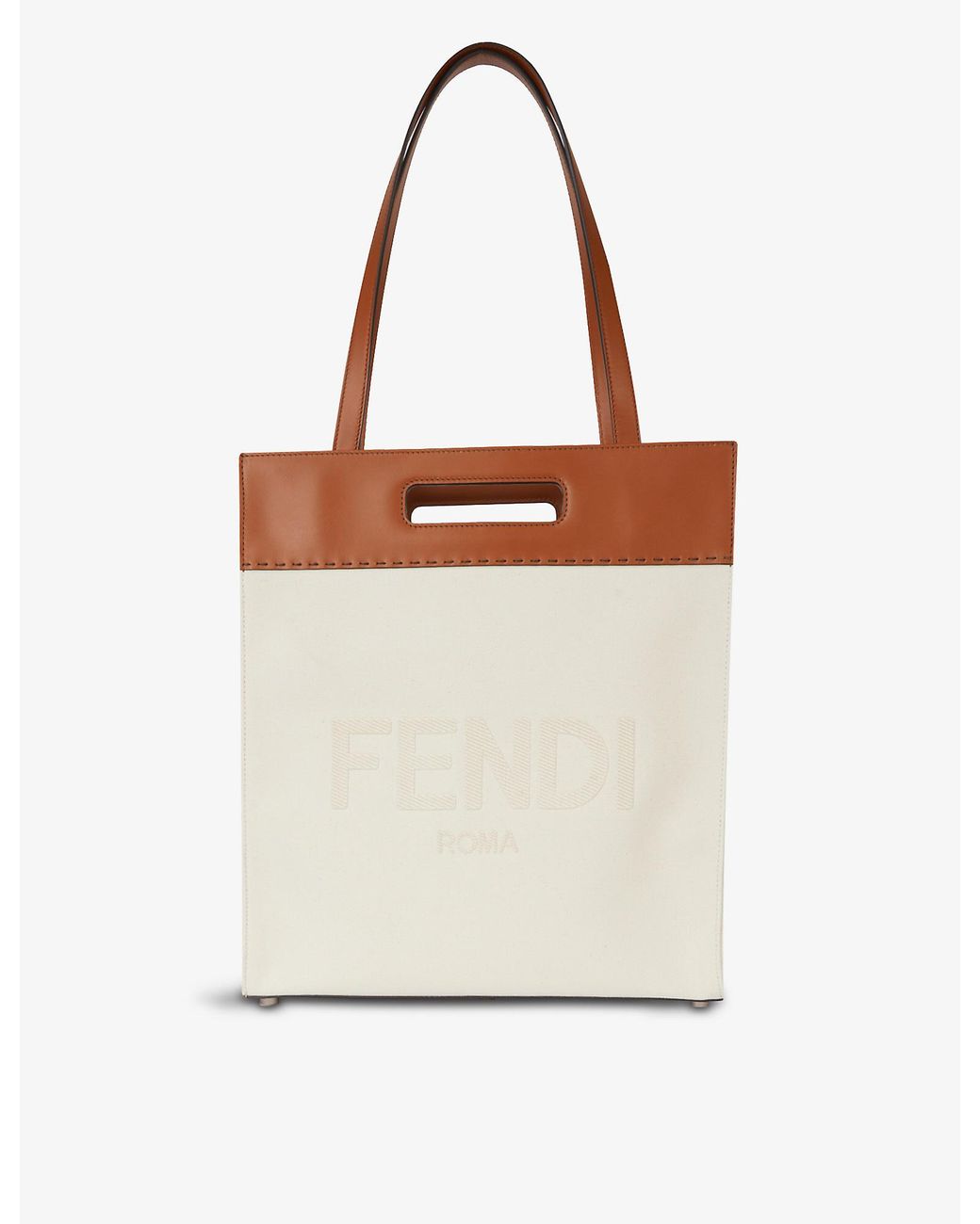 Fendi Roma Brand-embroidered Cotton-blend Canvas And Leather Tote Bag ...