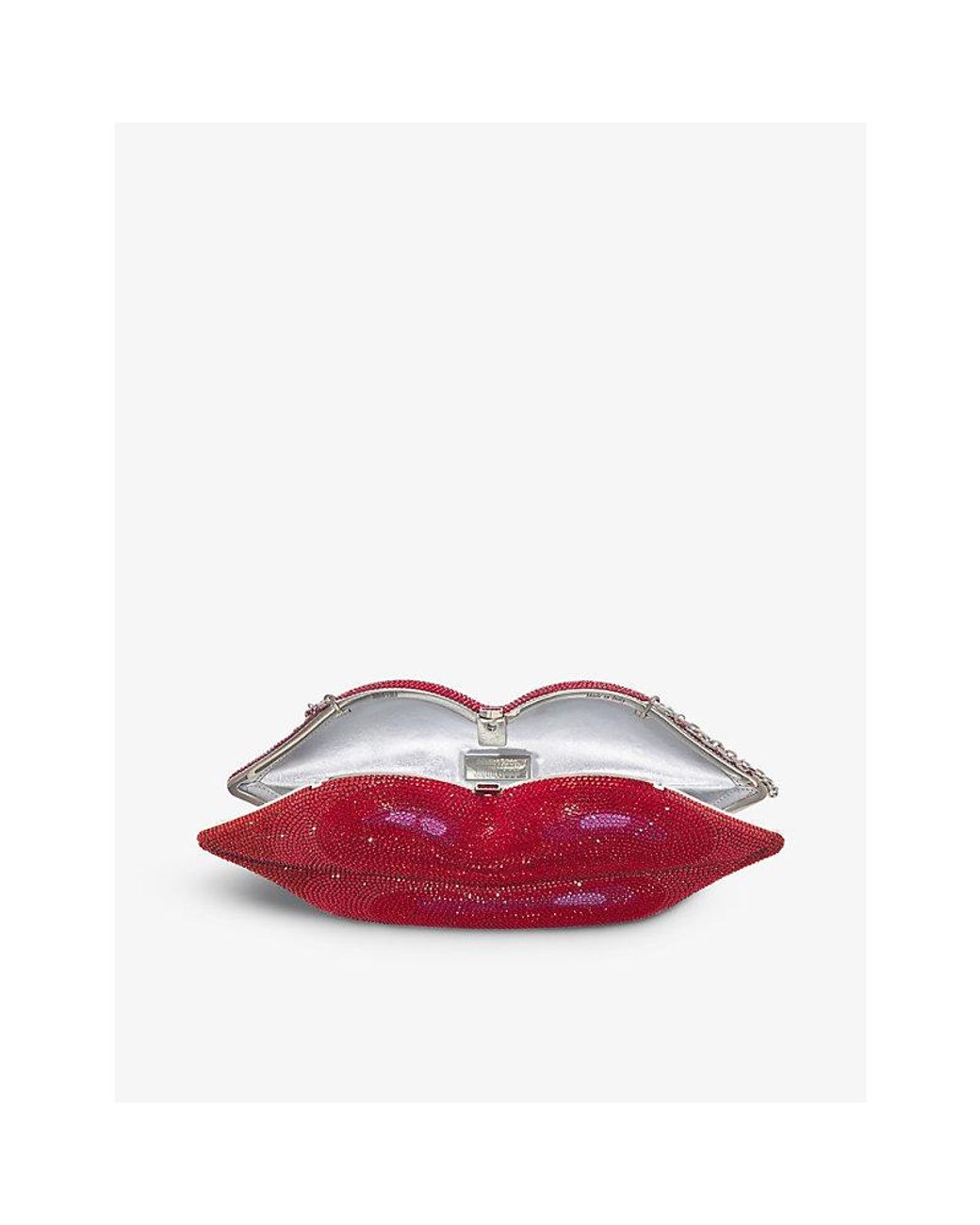 Judith Leiber Hot Lips Crystal-embellished Brass Clutch Bag in Red