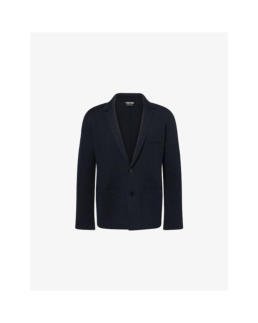 Tom Ford Blue Notch-Lapel Knitted Wool-Blend Jacket for men