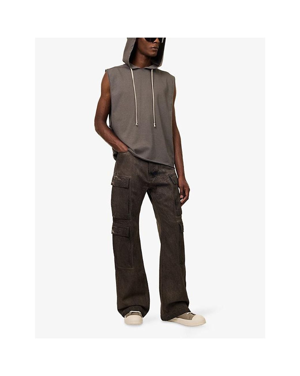 Rick Owens Gray Hooded Sleeveless Cotton Hoody for men