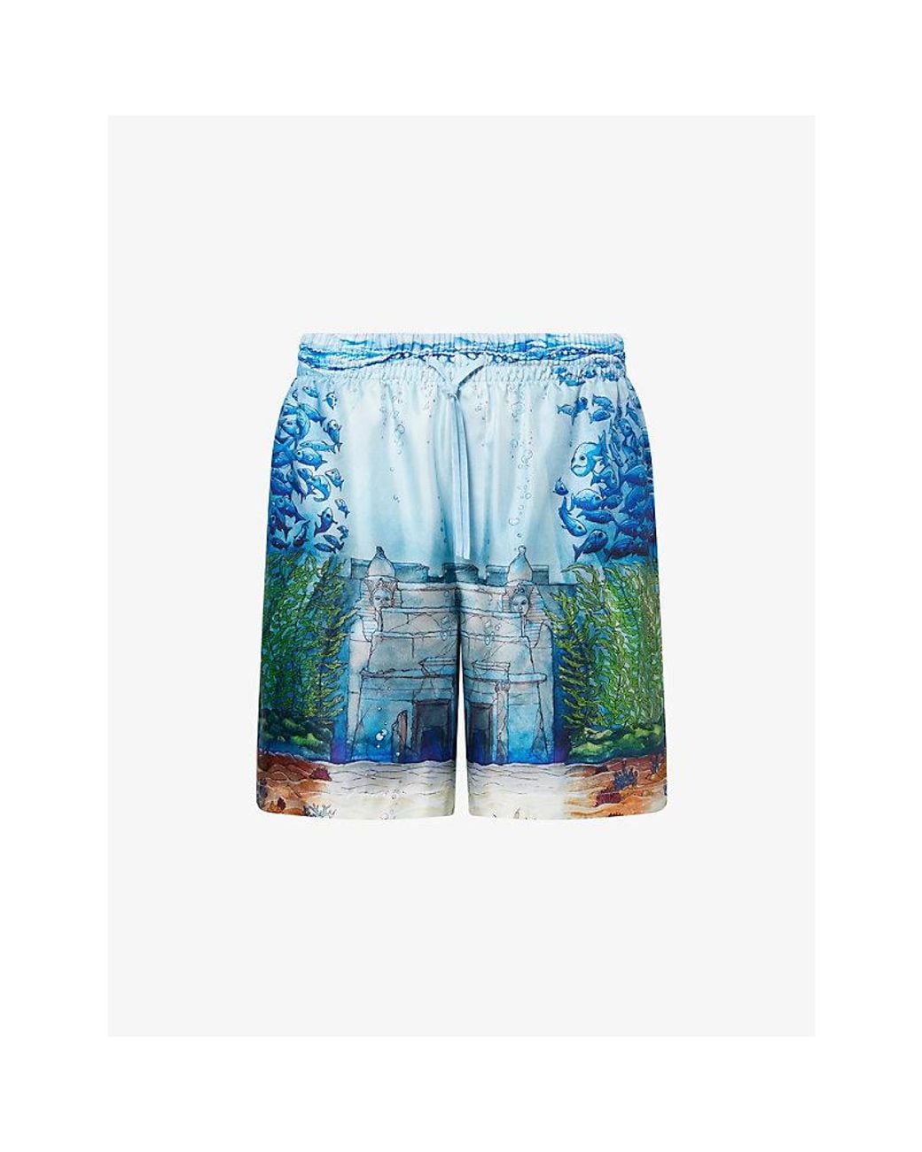 Casablanca Blue Trompe L'Oeil Silk Shorts for men