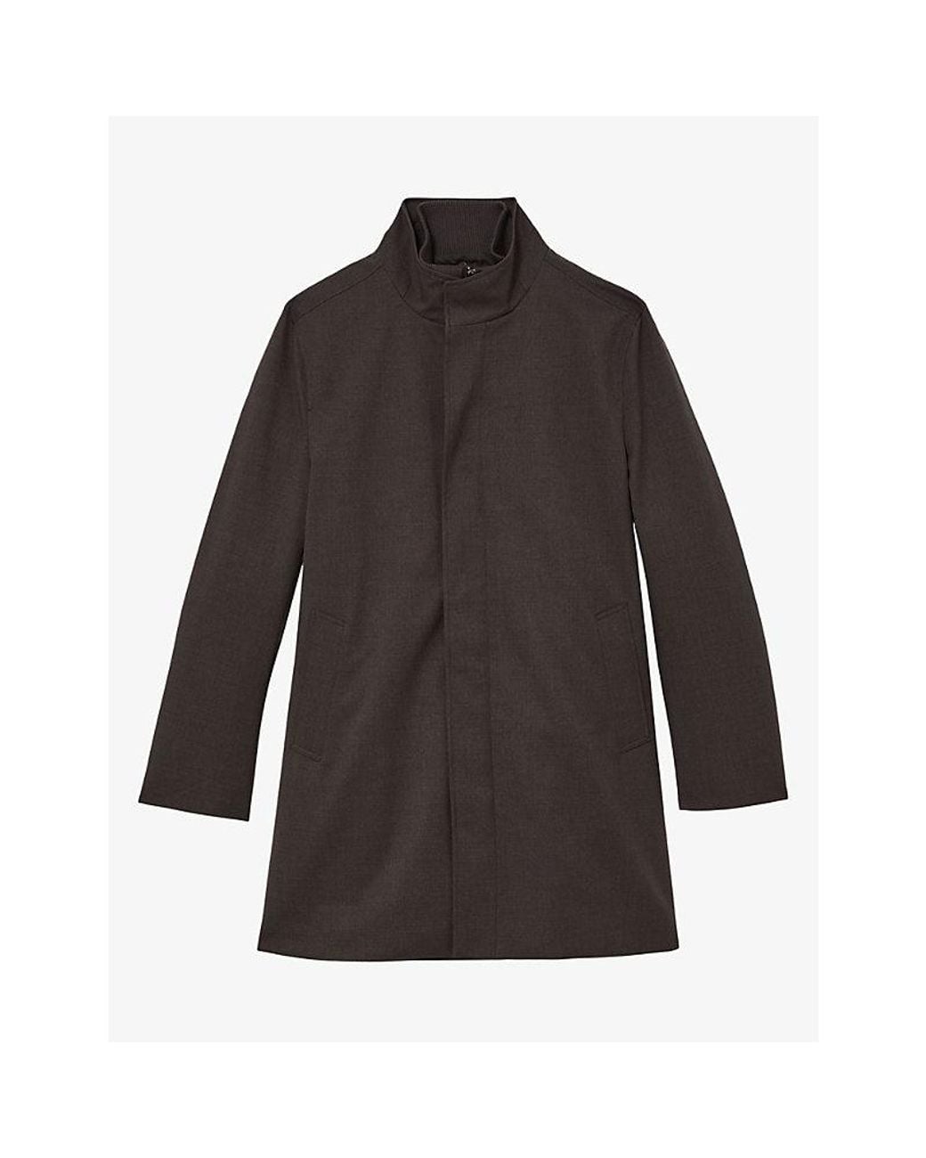 Reiss Black Funnel-Neck Gabardine Coat for men
