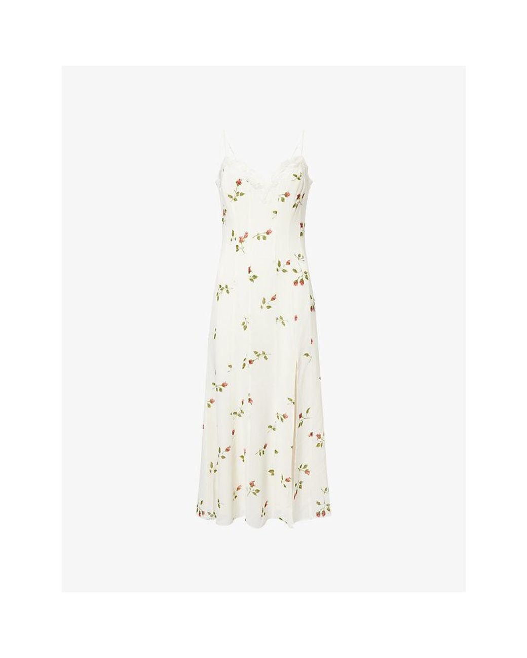 Reformation White Lucine Floral Woven Midi Dress