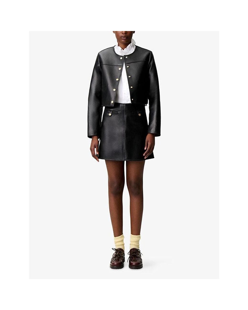 Claudie Pierlot Black Short High-Rise Leather Mini Skirt