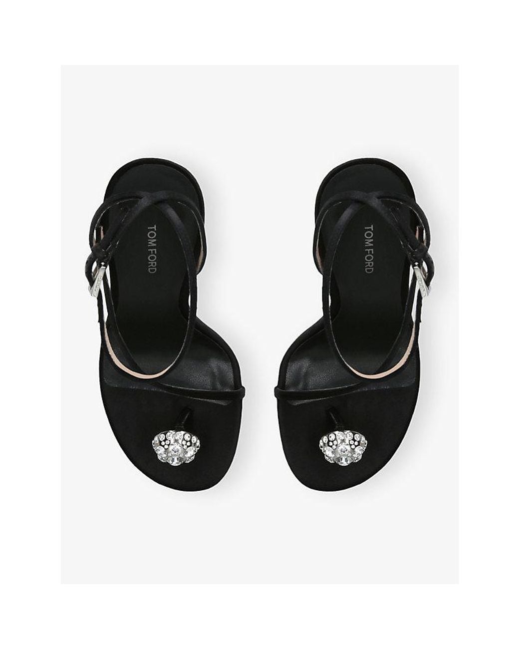 Tom Ford White Cassia Crystal-Stone Satin Heeled Sandals