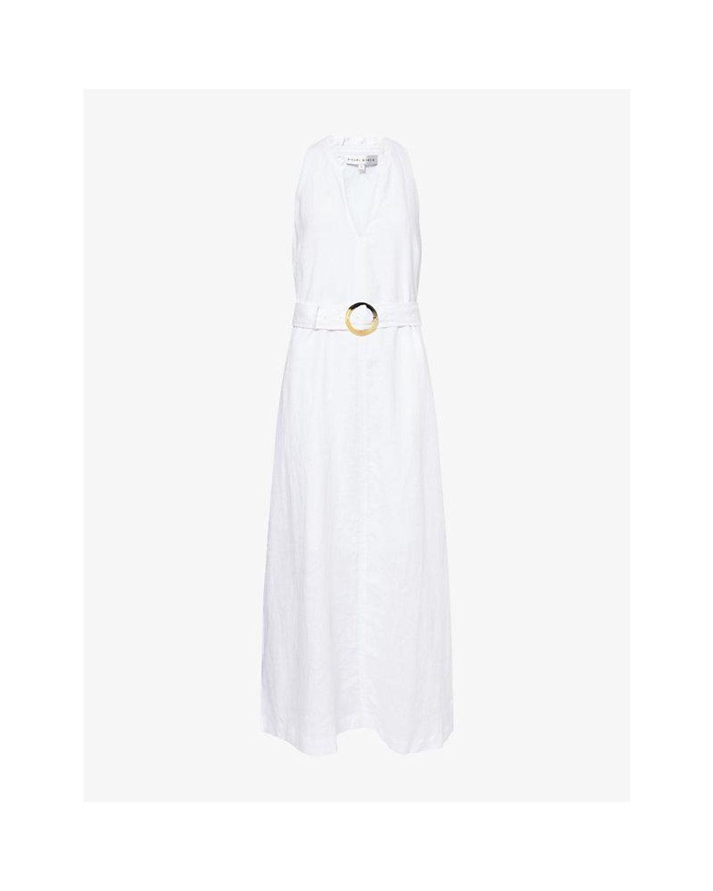 Heidi Klein White Bay Belted Linen Midi Dress