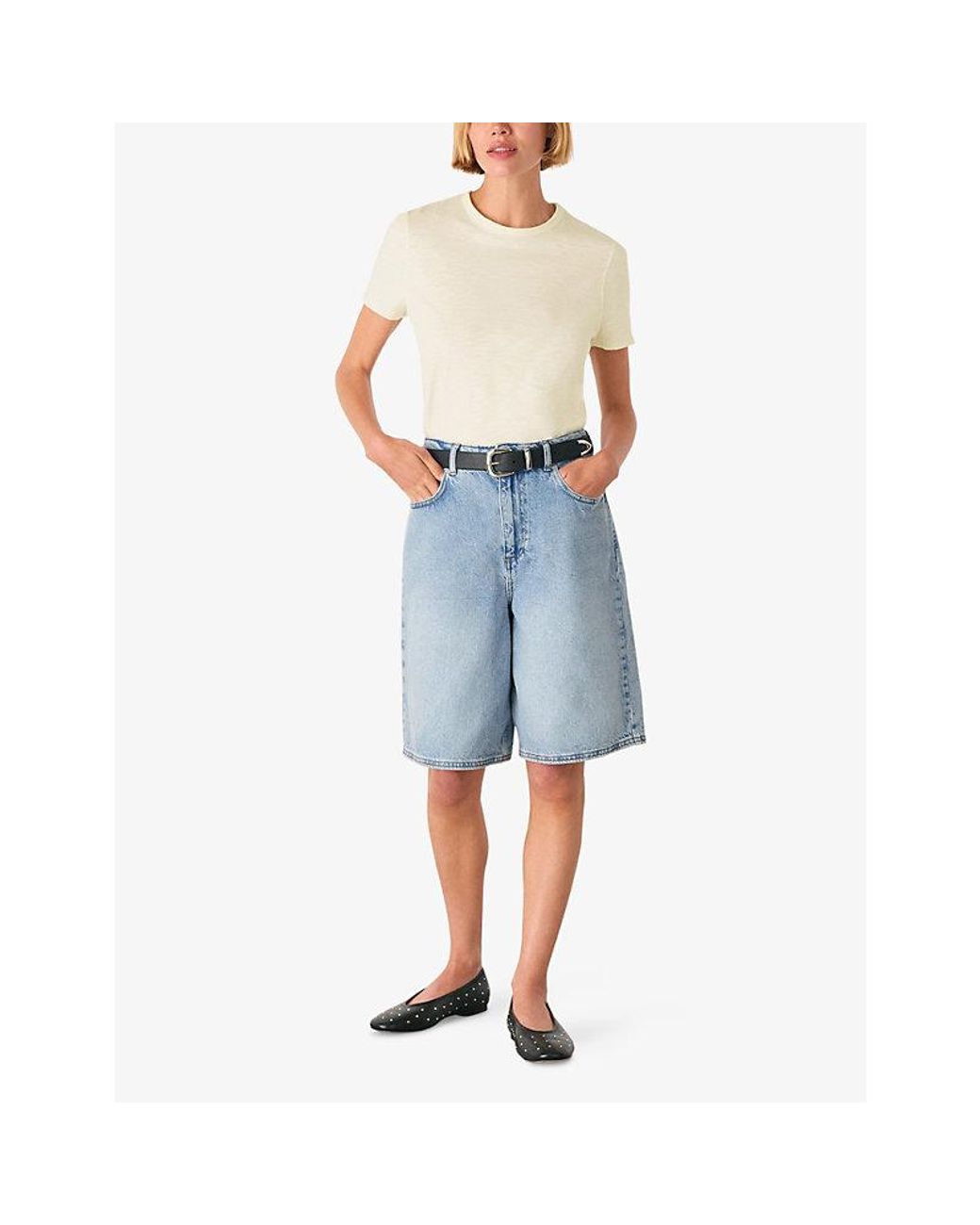 Whistles Natural Posie Double-Trim Short-Sleeve Cotton T-Shirt