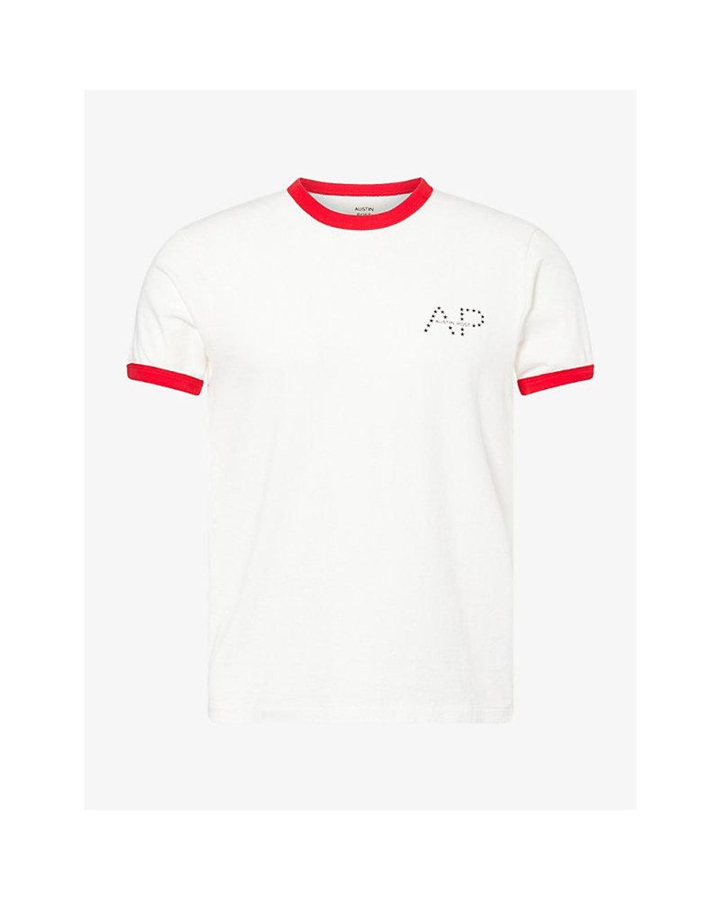 Austin Post White Ringer High Tail It Cotton T-Shirt for men