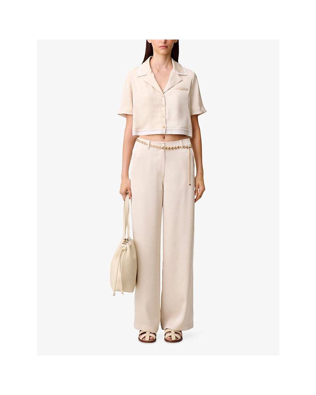 Claudie Pierlot Natural Boxy Short-Sleeve Satin Shirt