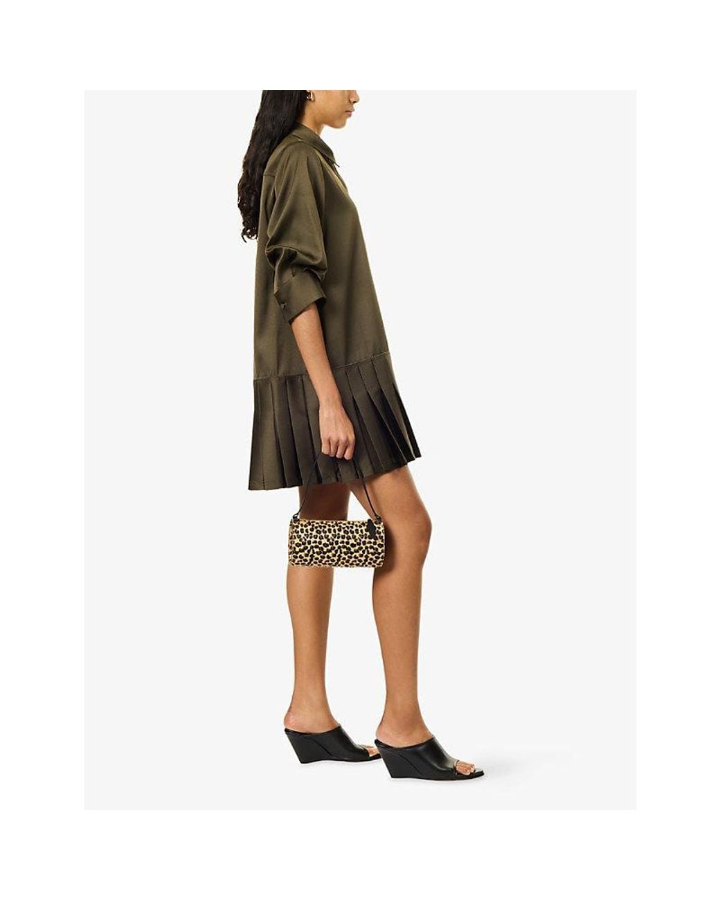 Jonathan Simkhai Green Regina Pleated Twill Mini Dress