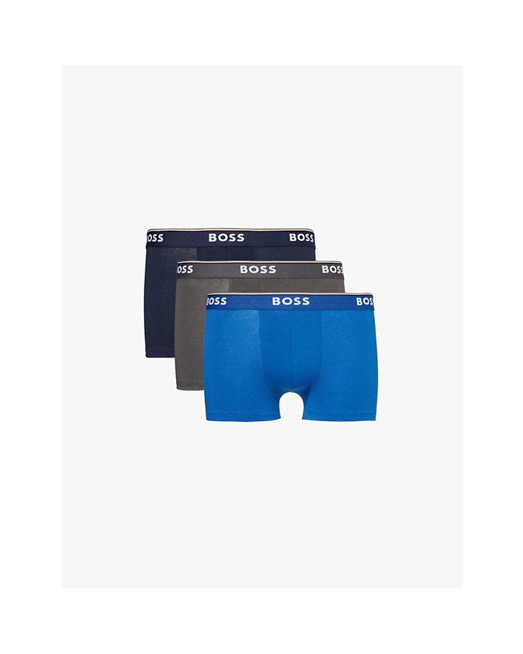 Boss Blue Branded Waistband Stretch-Cotton Boxer Trunks for men