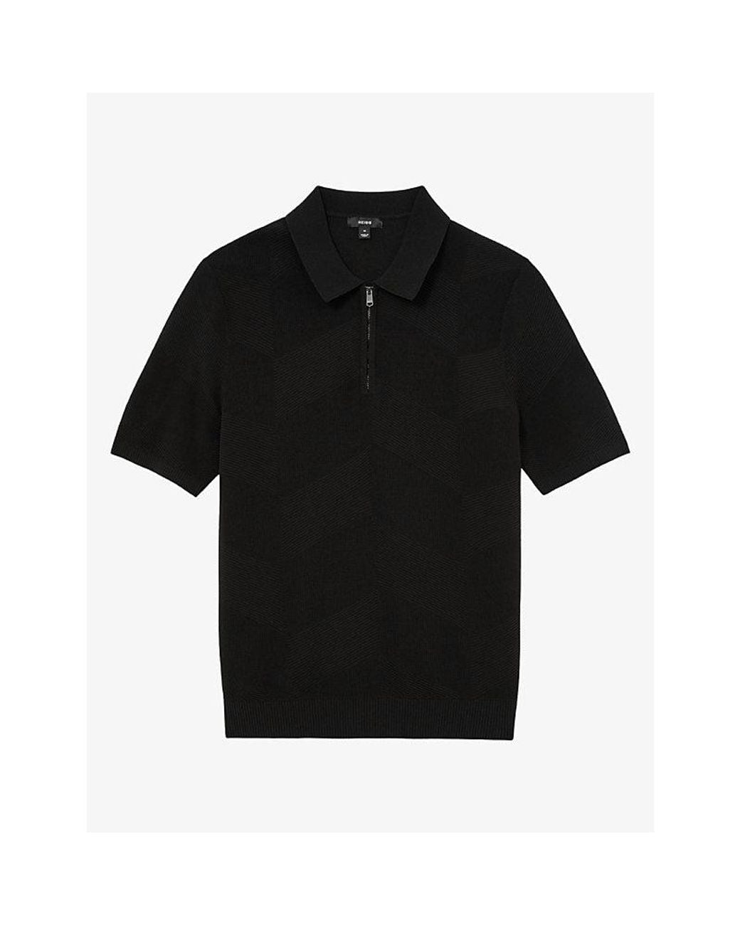 Reiss Black Leigham Short-Sleeved Cotton-Blend Polo Shirt for men
